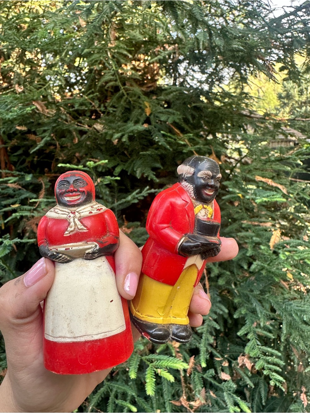 Vintage small hard plastic Aunt Jemima Uncle Moe Salt Pepper Shaker Collectible